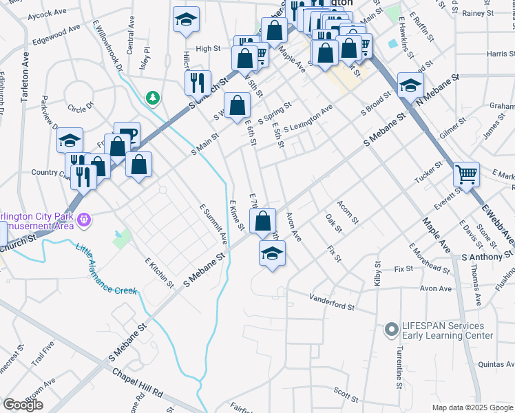 map of restaurants, bars, coffee shops, grocery stores, and more near 254 East 7th Street in Burlington