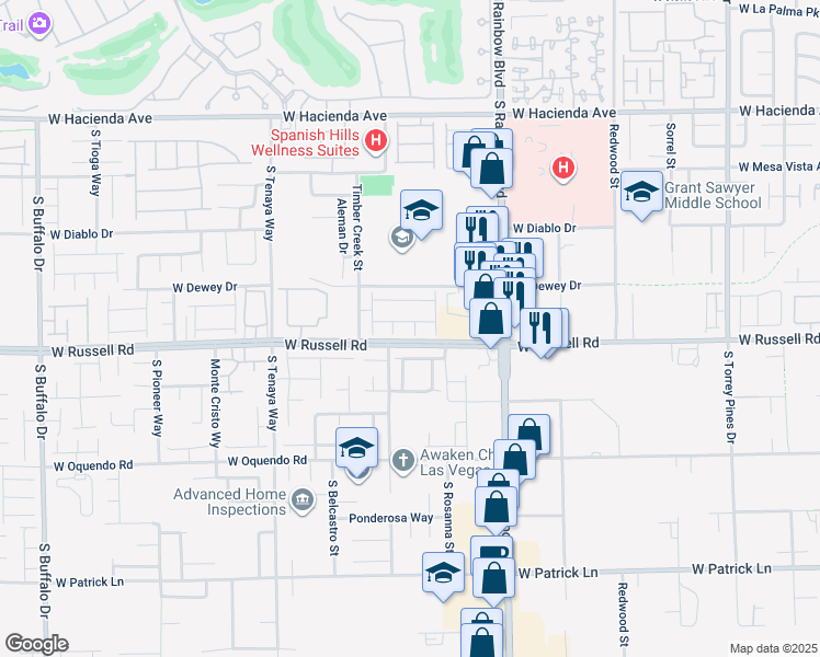 map of restaurants, bars, coffee shops, grocery stores, and more near 5677 Asyma Court in Las Vegas