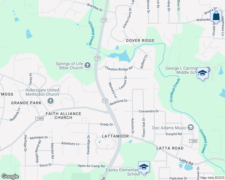map of restaurants, bars, coffee shops, grocery stores, and more near 5301 Memory Lane in Durham