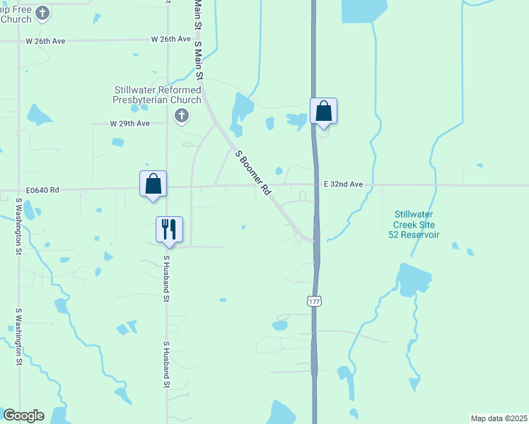 map of restaurants, bars, coffee shops, grocery stores, and more near 3304 South Boomer Road in Stillwater