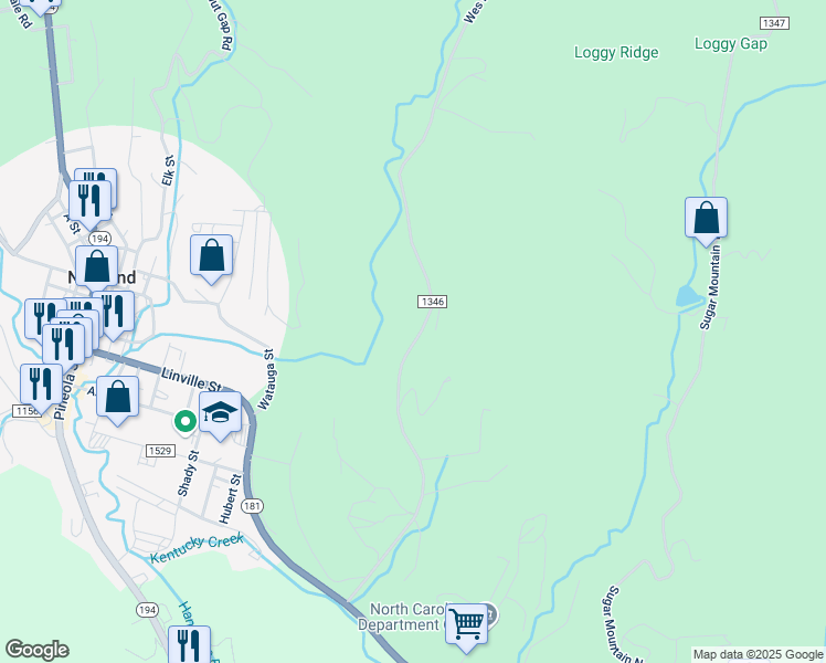 map of restaurants, bars, coffee shops, grocery stores, and more near 488-659 Wes Brewer Road in Newland