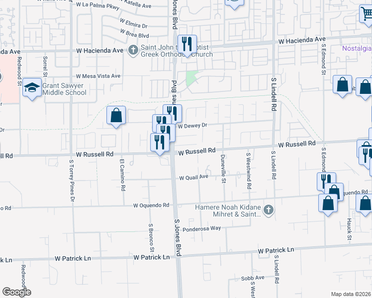 map of restaurants, bars, coffee shops, grocery stores, and more near 6015 Devers Court in Las Vegas