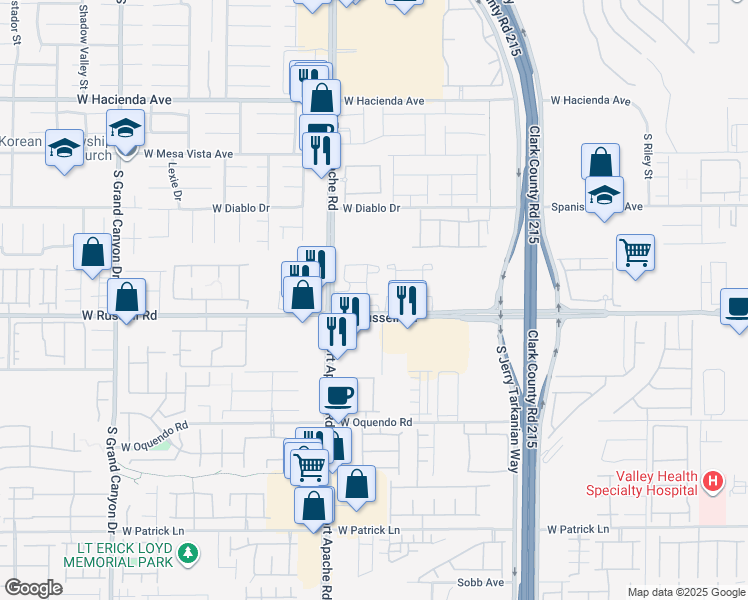 map of restaurants, bars, coffee shops, grocery stores, and more near 9314 West Russell Road in Las Vegas