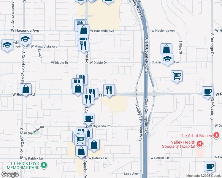 map of restaurants, bars, coffee shops, grocery stores, and more near 9252 West Russell Road in Las Vegas