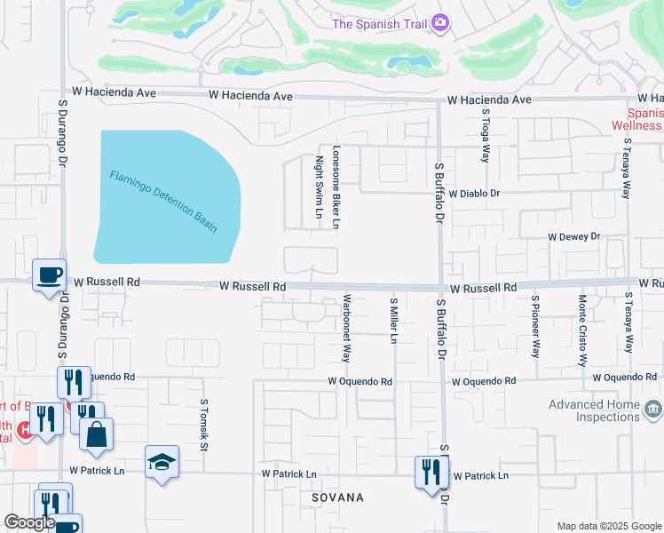 map of restaurants, bars, coffee shops, grocery stores, and more near 8070 West Russell Road in Las Vegas
