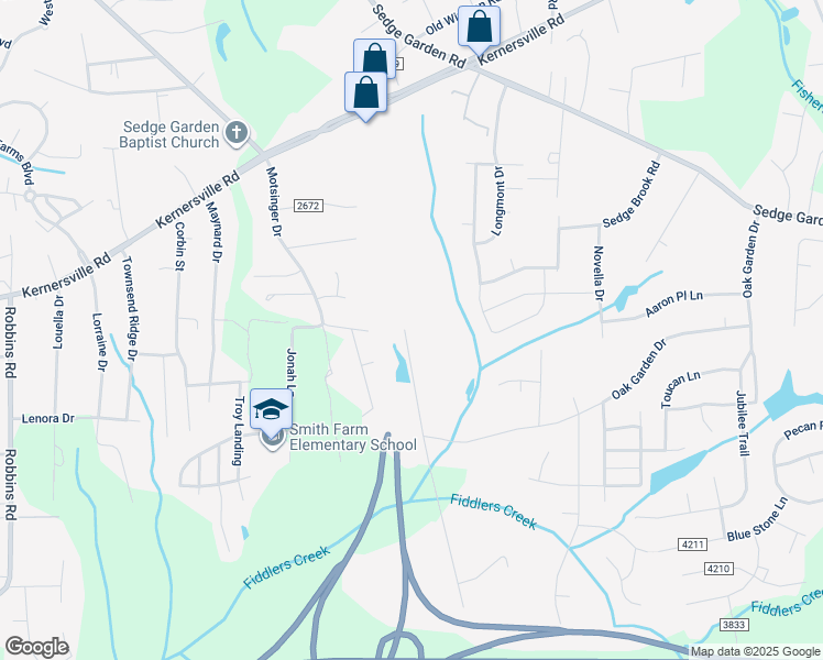 map of restaurants, bars, coffee shops, grocery stores, and more near 221 Oak Grove Church Road in Kernersville