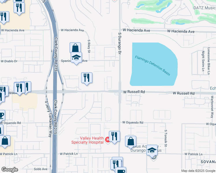 map of restaurants, bars, coffee shops, grocery stores, and more near 5670 Spellbinding Street in Spring Valley