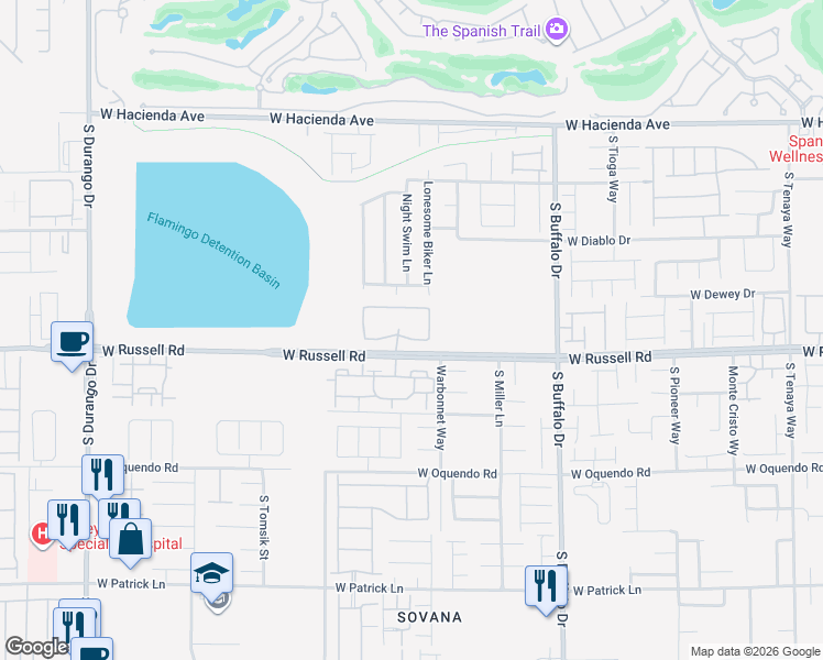 map of restaurants, bars, coffee shops, grocery stores, and more near 8070 West Russell Road in Las Vegas