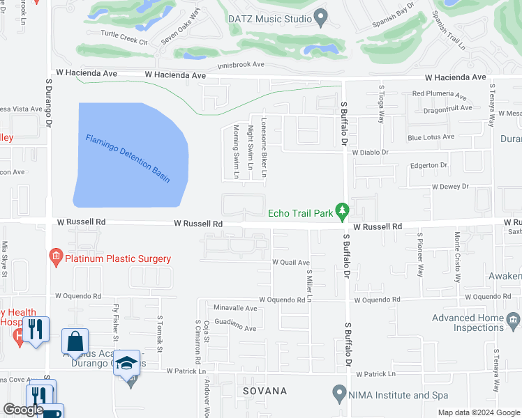 map of restaurants, bars, coffee shops, grocery stores, and more near 8070 West Russell Road in Las Vegas