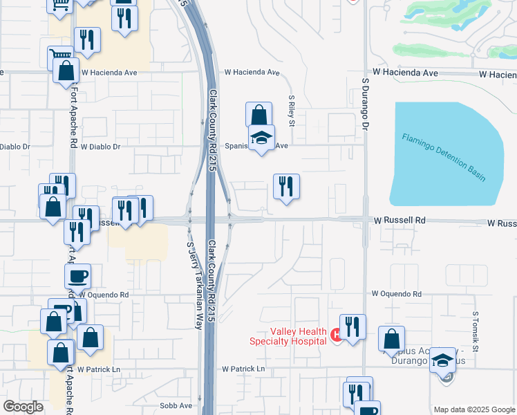 map of restaurants, bars, coffee shops, grocery stores, and more near 8920 West Russell Road in Las Vegas