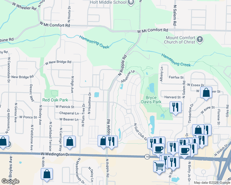 map of restaurants, bars, coffee shops, grocery stores, and more near 1678 North Izard Lane in Fayetteville