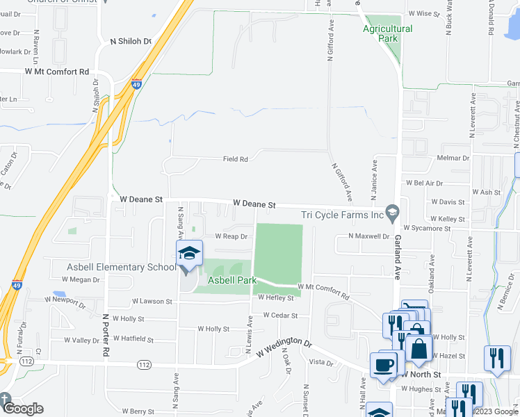 map of restaurants, bars, coffee shops, grocery stores, and more near 1732 North Lewis Avenue in Fayetteville
