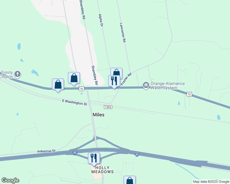 map of restaurants, bars, coffee shops, grocery stores, and more near 120 Frazier Road in Mebane