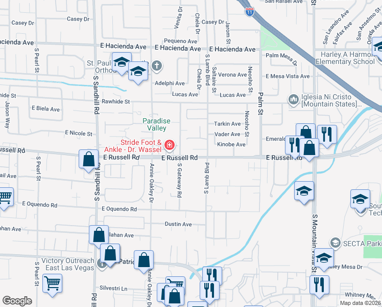 map of restaurants, bars, coffee shops, grocery stores, and more near 4135 Paragon Crest Court in Las Vegas