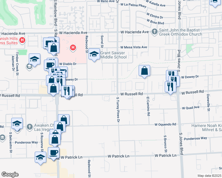 map of restaurants, bars, coffee shops, grocery stores, and more near 5669 Steampunk Street in Las Vegas