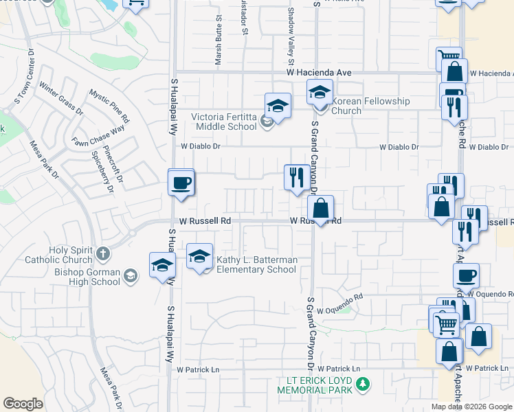 map of restaurants, bars, coffee shops, grocery stores, and more near 5672 Woods Crossing Street in Las Vegas