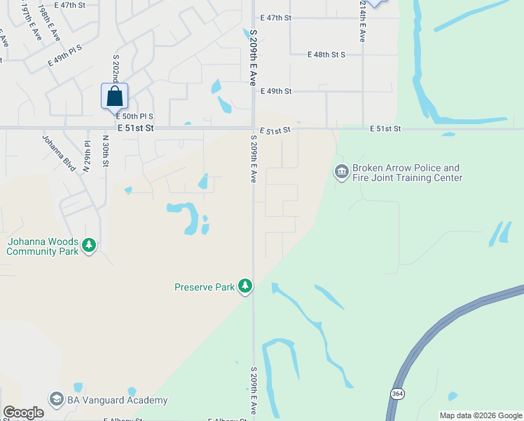 map of restaurants, bars, coffee shops, grocery stores, and more near South 209th East Avenue in Broken Arrow