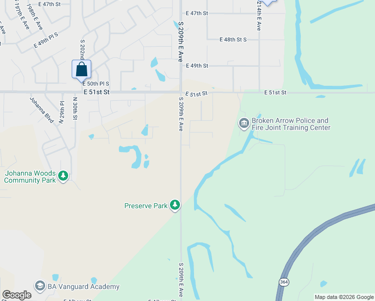 map of restaurants, bars, coffee shops, grocery stores, and more near South 209th East Avenue in Broken Arrow