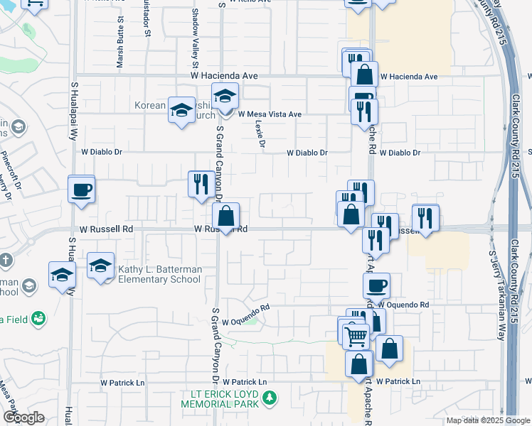 map of restaurants, bars, coffee shops, grocery stores, and more near 9620 West Russell Road in Las Vegas