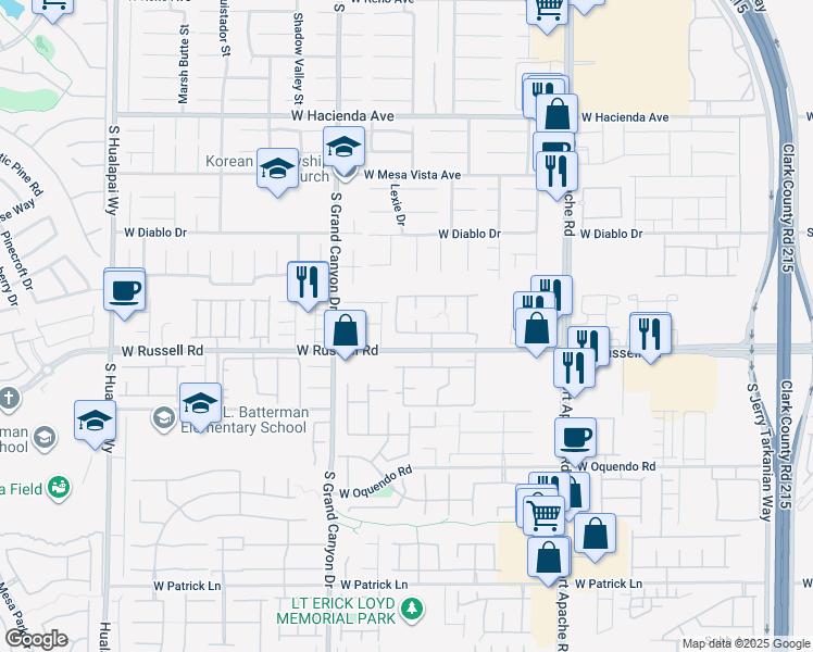 map of restaurants, bars, coffee shops, grocery stores, and more near 9620 West Russell Road in Las Vegas