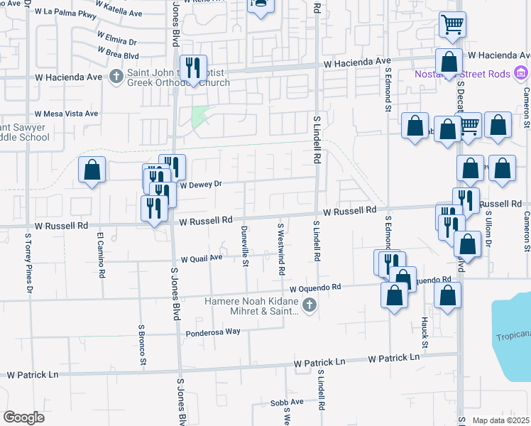 map of restaurants, bars, coffee shops, grocery stores, and more near 5695 Juno Court in Las Vegas
