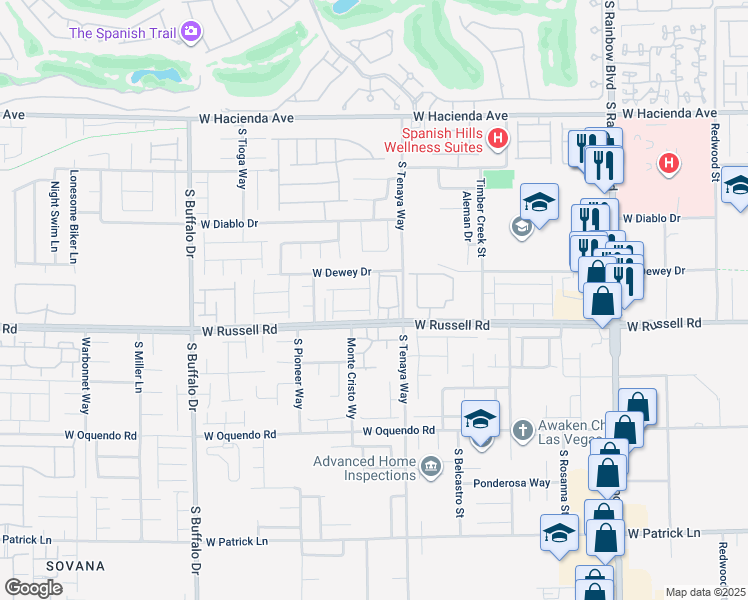 map of restaurants, bars, coffee shops, grocery stores, and more near 5662 Spring Trellis Street in Las Vegas