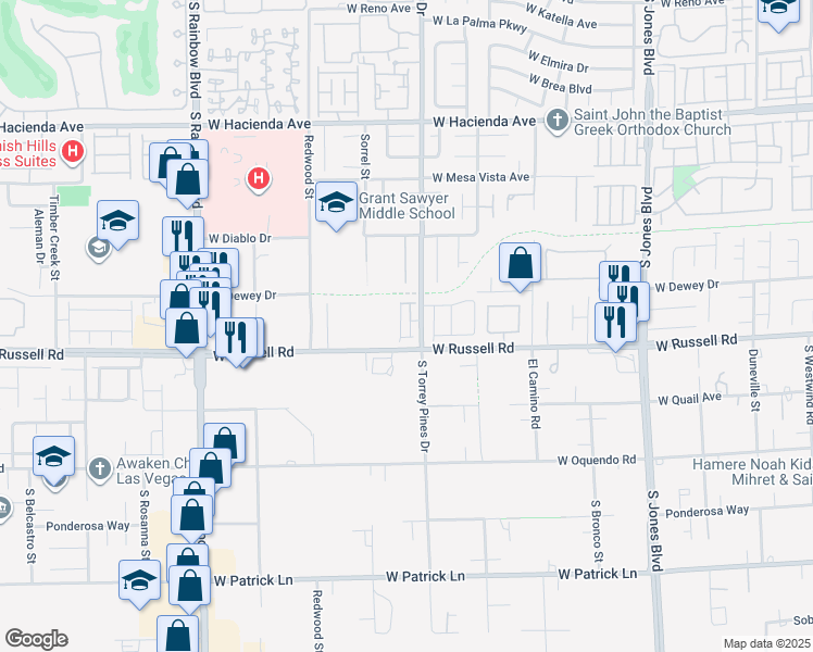 map of restaurants, bars, coffee shops, grocery stores, and more near 5663 Sartorial Street in Las Vegas