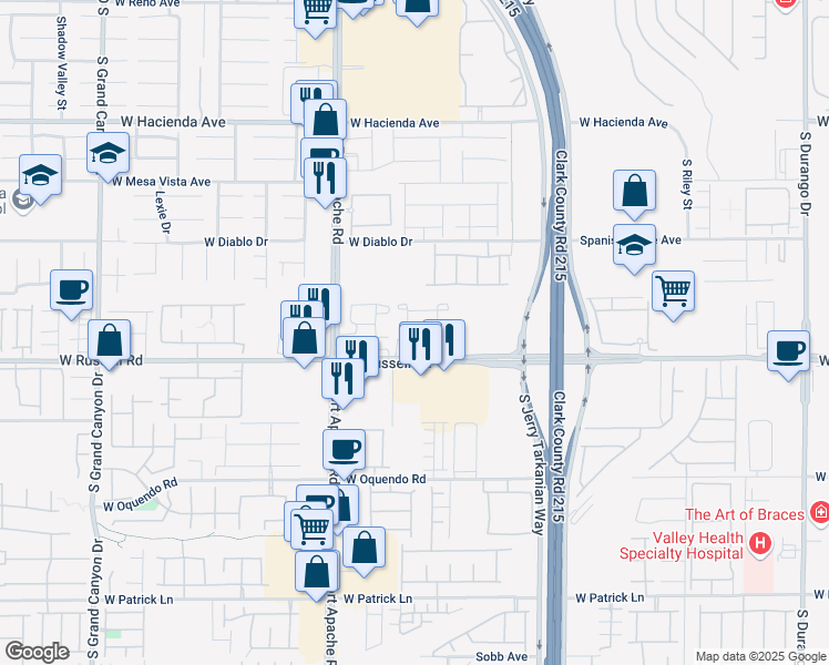 map of restaurants, bars, coffee shops, grocery stores, and more near 9252 West Russell Road in Las Vegas