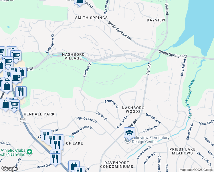 map of restaurants, bars, coffee shops, grocery stores, and more near 648 Flintlock Court in Nashville