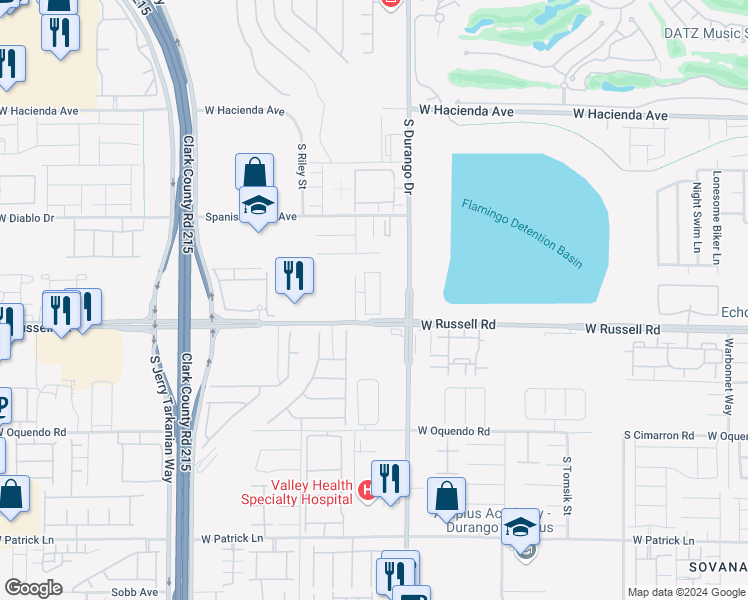 map of restaurants, bars, coffee shops, grocery stores, and more near 5614 Beguiling Falls Street in Spring Valley