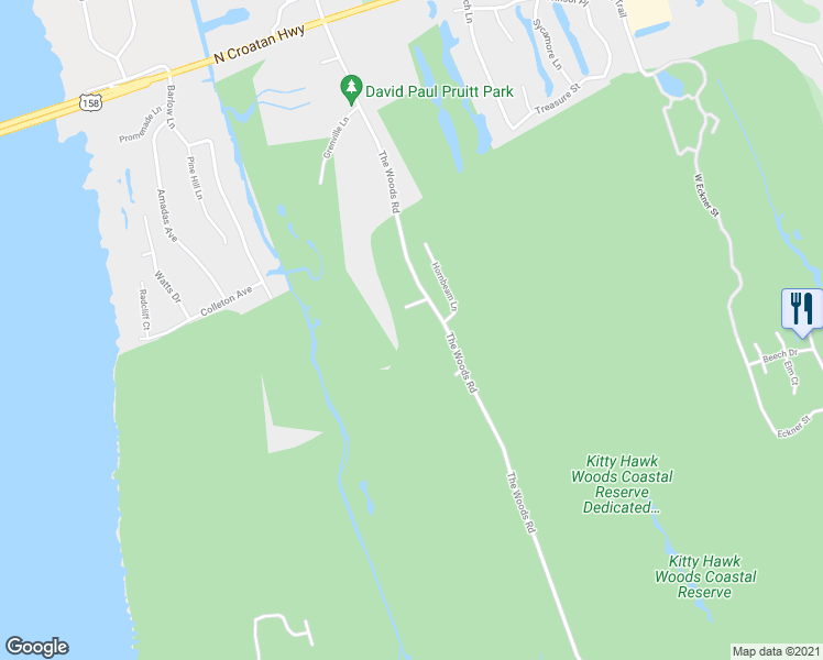 map of restaurants, bars, coffee shops, grocery stores, and more near 5000 The Woods Road in Kitty Hawk