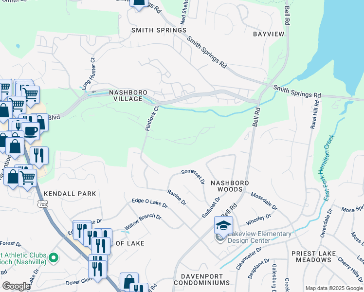 map of restaurants, bars, coffee shops, grocery stores, and more near 648 Flintlock Court in Nashville