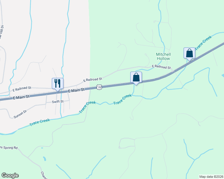 map of restaurants, bars, coffee shops, grocery stores, and more near 2547 Highway 70 East in Waverly