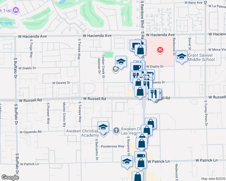 map of restaurants, bars, coffee shops, grocery stores, and more near in Spring Valley