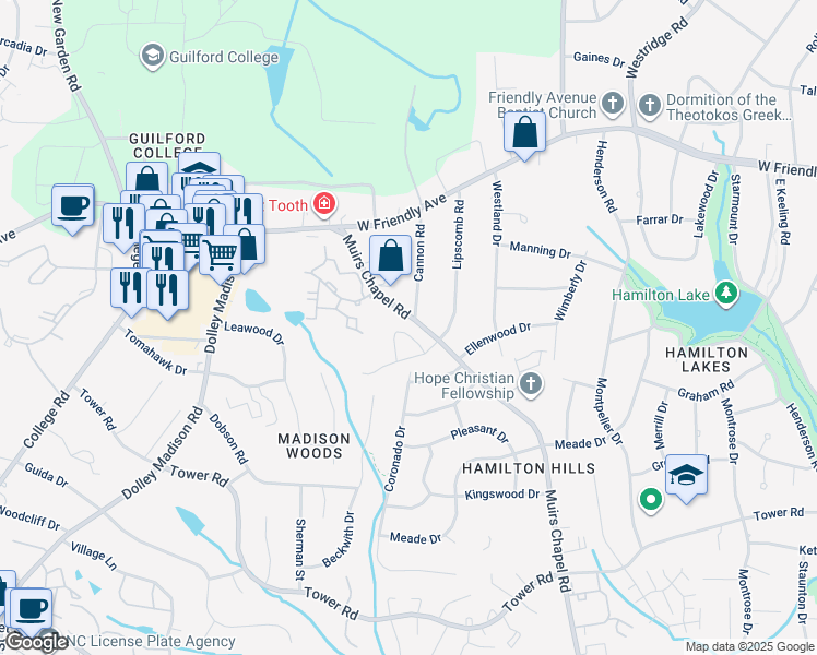 map of restaurants, bars, coffee shops, grocery stores, and more near 941 Cannon Crossing Circle in Greensboro
