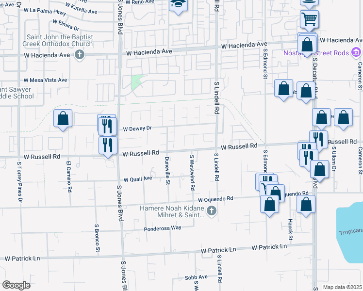 map of restaurants, bars, coffee shops, grocery stores, and more near 5689 Juno Court in Las Vegas