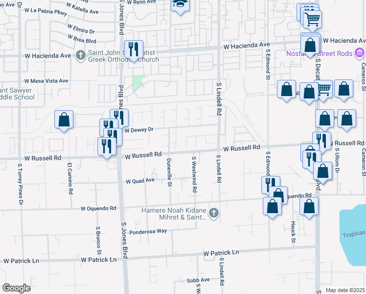 map of restaurants, bars, coffee shops, grocery stores, and more near 5689 Juno Court in Las Vegas