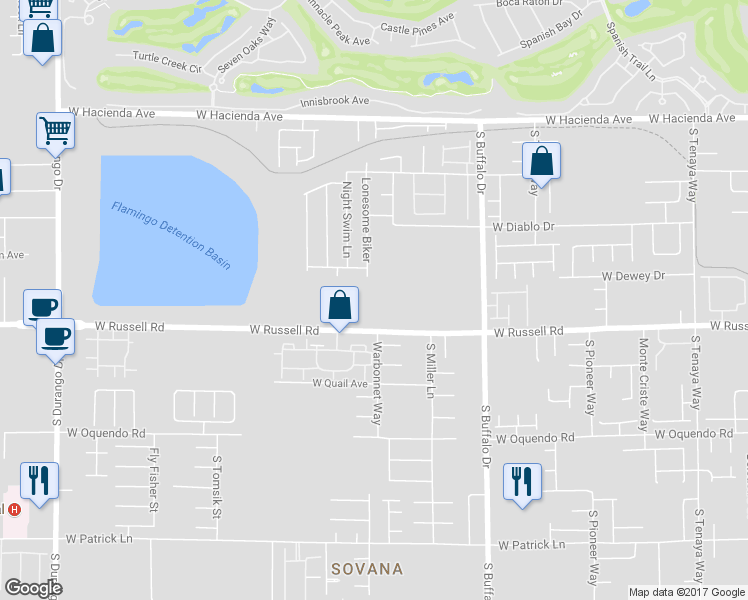 map of restaurants, bars, coffee shops, grocery stores, and more near 8070 West Russell Road in Las Vegas