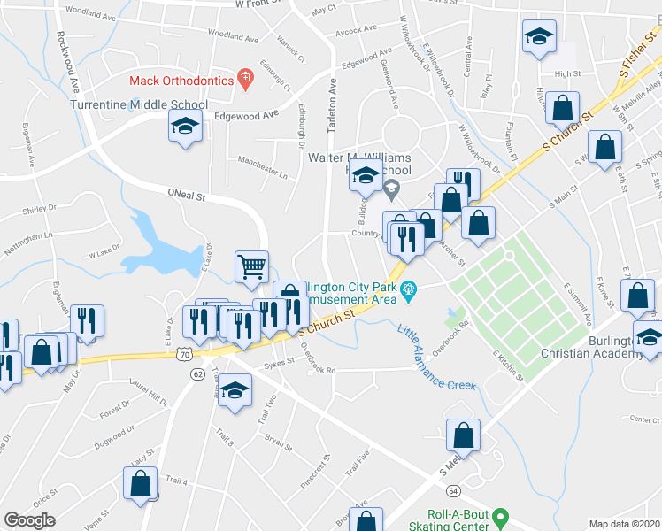 map of restaurants, bars, coffee shops, grocery stores, and more near 143 Tarleton Avenue in Burlington