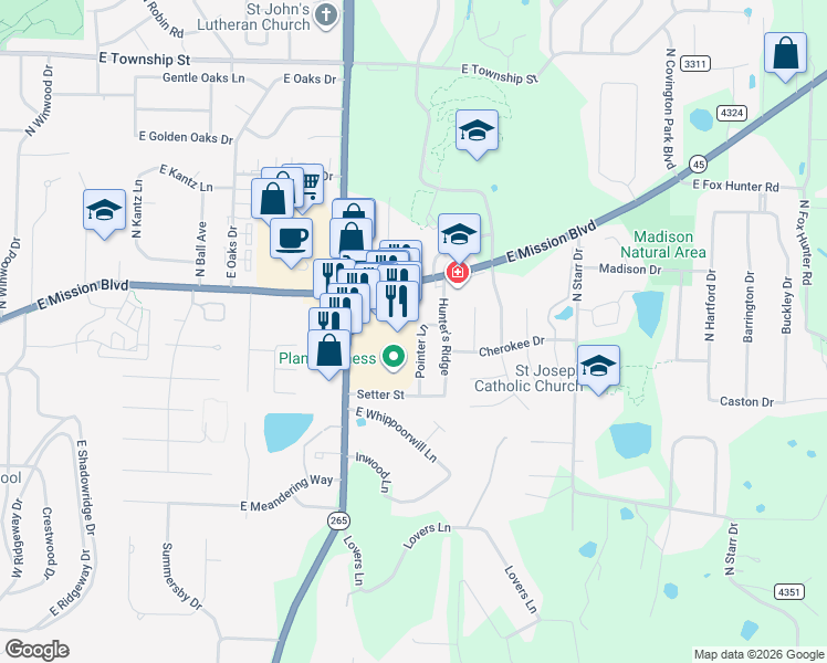 map of restaurants, bars, coffee shops, grocery stores, and more near 1799 Pointer Lane in Fayetteville