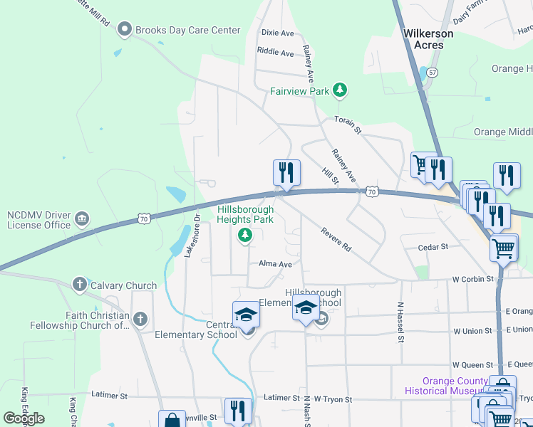 map of restaurants, bars, coffee shops, grocery stores, and more near 528 Short Street West in Hillsborough