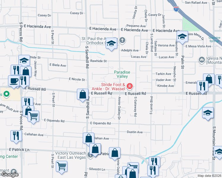 map of restaurants, bars, coffee shops, grocery stores, and more near 3990 Placita Del Rico in Las Vegas