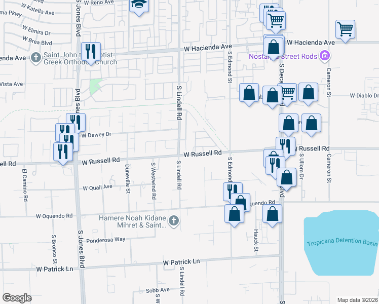 map of restaurants, bars, coffee shops, grocery stores, and more near 5698 Doubleday Street in Las Vegas