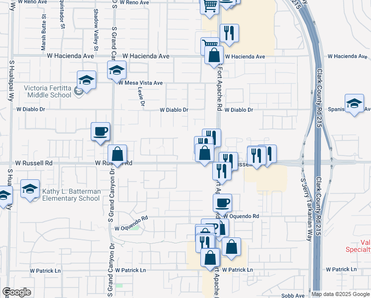 map of restaurants, bars, coffee shops, grocery stores, and more near 9550 West Russell Road in Las Vegas