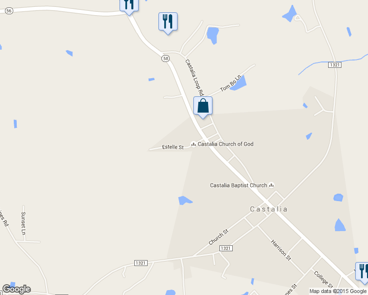 map of restaurants, bars, coffee shops, grocery stores, and more near Estelle Street in Castalia