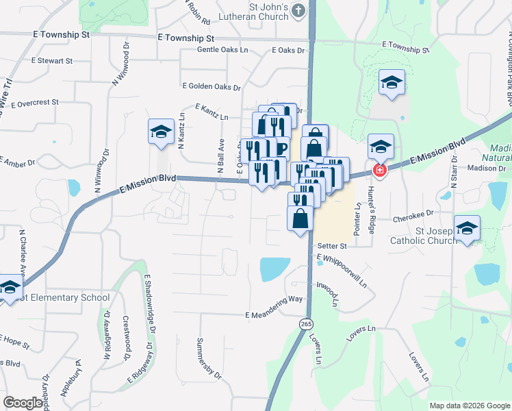 map of restaurants, bars, coffee shops, grocery stores, and more near 1802 North Glenbrook Place in Fayetteville