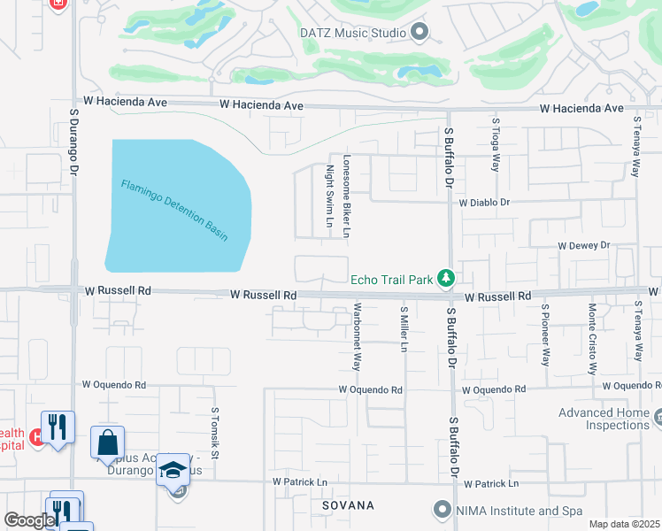 map of restaurants, bars, coffee shops, grocery stores, and more near 8070 West Russell Road in Las Vegas