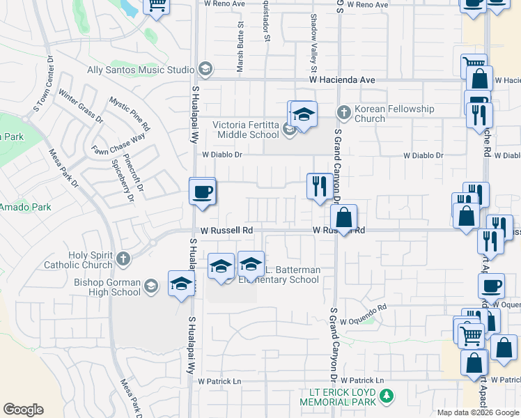 map of restaurants, bars, coffee shops, grocery stores, and more near 9989 Mccauley Ranch Avenue in Las Vegas