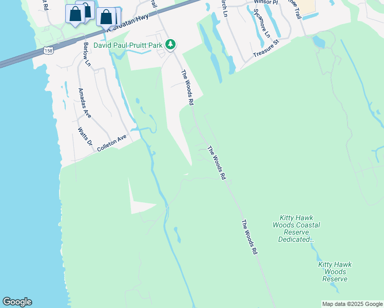 map of restaurants, bars, coffee shops, grocery stores, and more near 5010 The Woods Road in Kitty Hawk
