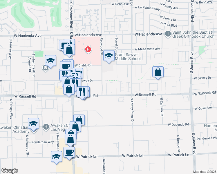 map of restaurants, bars, coffee shops, grocery stores, and more near 5680 Alta Peak Court in Las Vegas